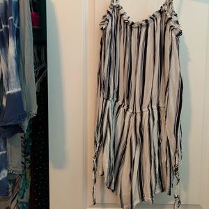 Blue and white striped off the shoulder romper